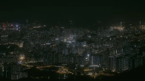 Congested City Buildings Glowing In The Night, 4K. Stock Footage 144745970