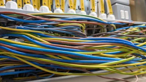 Congested Electrical Wiring Inside Cable Trunking Stock Photos
