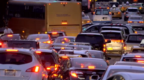 Congested heavy street traffic jam rush hour cars commute New York City NYC Stock Footage 54333628