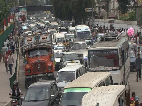 Congested oncoming traffic in Nepal Stock Footage 86748723