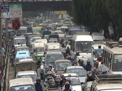 Congested oncoming traffic in Nepal Stock Footage 86748724
