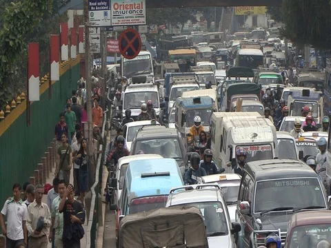 Congested oncoming traffic in Nepal Stock Footage 86748725