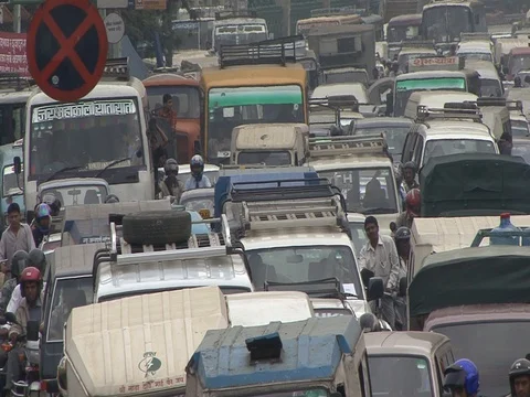 Congested oncoming traffic in Nepal Stock Footage 86748728
