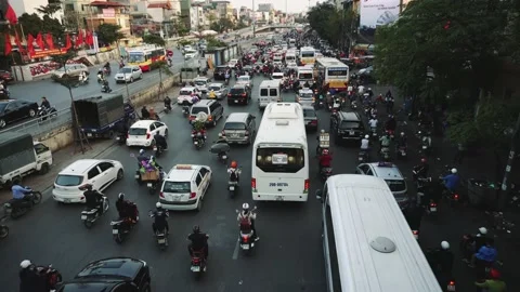 Congested Road In Hanoi, Busy Rush Hour, Infrastructure, Transportation, Vietnam Stock Footage 132162878