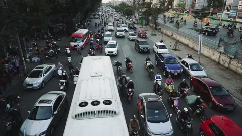 Congested Road In Hanoi, Busy Rush Hour, Infrastructure, Transportation, Vietnam 스톡 동영상 132163320