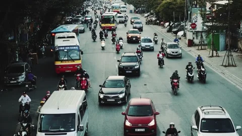 Congested Road In Hanoi, Busy Rush Hour, Infrastructure, Transportation, Vietnam 스톡 동영상 132178517