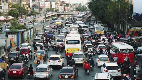 Congested Road In Hanoi, Busy Rush Hour, Infrastructure, Transportation, Vietnam 스톡 동영상 132179765