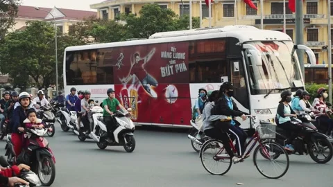 Congested Road In Hue, Busy Rush Hour, Infrastructure, Transportation, Vietnam Stock Footage 132171171