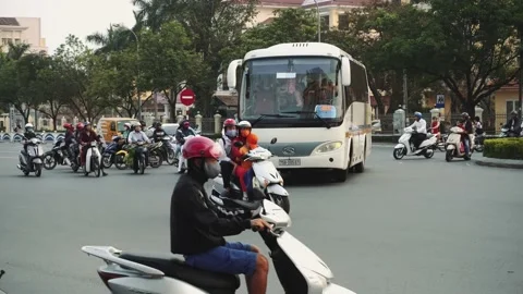 Congested Road In Hue, Busy Rush Hour, Infrastructure, Transportation, Vietnam 스톡 동영상 132177433