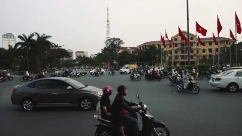 Congested Road In Hue, Busy Rush Hour, Infrastructure, Transportation, Vietnam 스톡 동영상 132178942