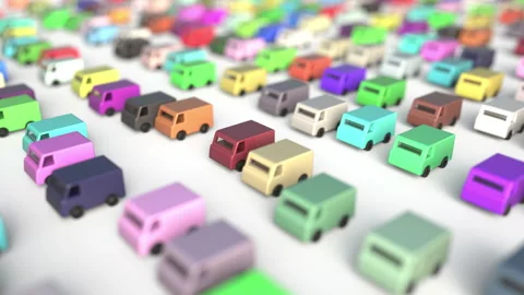 Congested road traffic of multicolor commercial vans delivering goods, looping Stock Footage 133096300