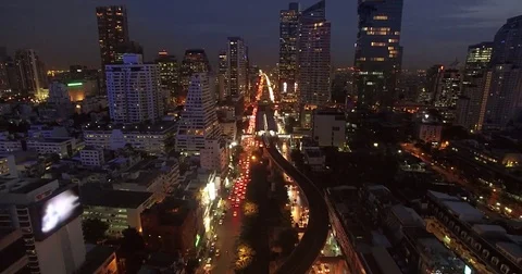 Congested Roads In Central Bangkok Thailand, Dusk Aerial Shot Stock Footage 75046569
