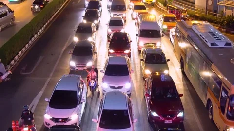 Congested still standing traffic on multi lane road at night Stock Footage 82111014