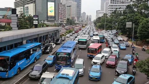 Congested streets of Jakarta in Indonesia capital city Stock Footage 71914858