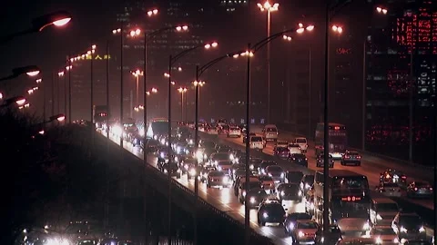 Congested traffic on the bridge at night Stock Footage 252482838