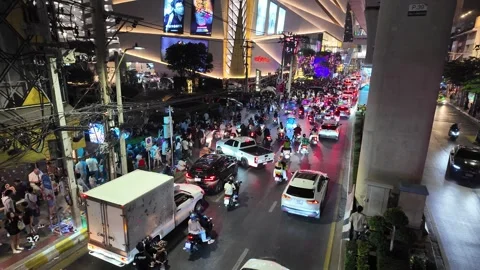 Congested traffic on Sukhumvit Road in Bangkok, Thailand during the evening of Stock Footage 336941879
