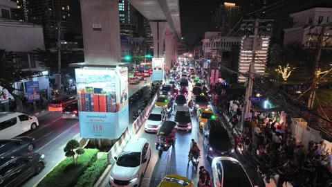 Congested traffic on Sukhumvit Road in Bangkok, Thailand during the evening of Stock Footage 337127593