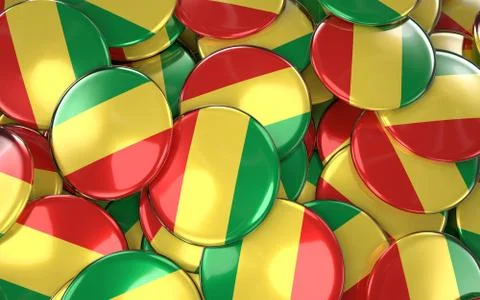 Congo Badges Background - Pile of Congolese Flag Buttons. Illustrazione stock