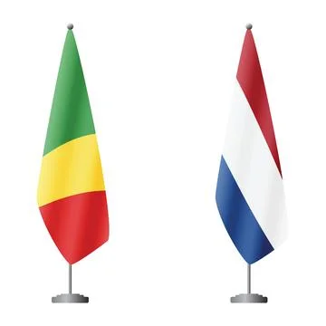 Congo - Brazzaville and Netherlands flags on flagpoles for official ceremonies Stock Illustration