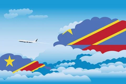 Congo, Democratic Republic of the Day Clouds Airplane Airport Flight Vector Stock Illustration