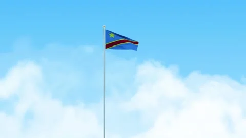 Congo Democratic Republic of the Flag 3D Render Animation Waving on Pole wit Video stock 333117650