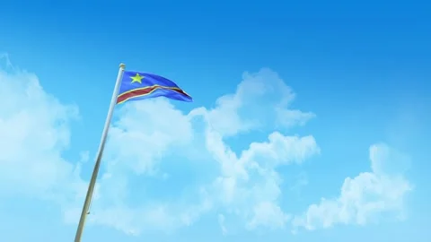 Congo Democratic Republic of the Flag 3D Render Animation on Pole with Blue  Video stock 333229821