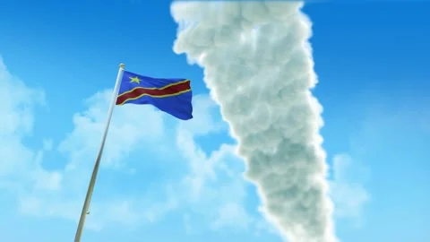 Congo Democratic Republic of the Flag 3D Render Animation on Pole with Fight Stock Footage 333257038