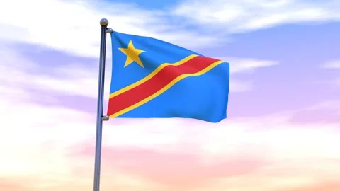 Congo,The Democratic Republic of The Flag waving in the high wind Stock Footage 153869615