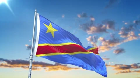 Congo Democratic Republic of the flag Waving Realistic With Sky Stock Footage 293000721