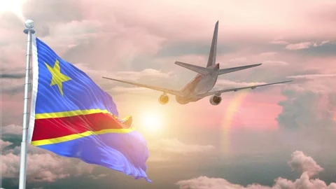 Congo Democratic Republic of the flag Waving Realistic With Sky Plane Takes Video stock 294598786