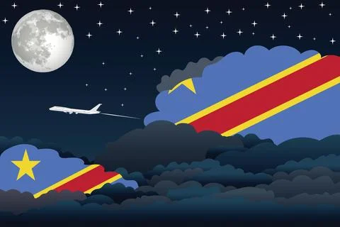 Congo, Democratic Republic of the Night Clouds Airplane Vector Illustration Stock Illustration