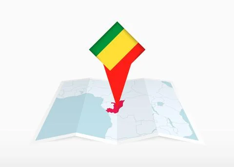 Congo is depicted on a folded paper map and pinned location marker with fla.. Stock Illustration