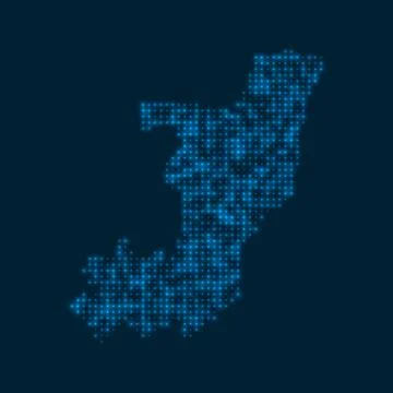Congo dotted glowing map. Shape of the country with blue bright bulbs. Vect.. Illustrazione stock