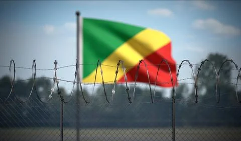 Congo - Flag and Barbed Wire Fence - 3D illustration Stock Illustration
