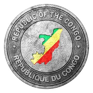 Congo Flag Button with Map Stock Photos