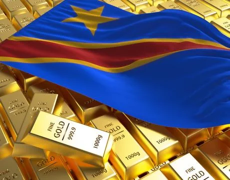 Congo flag on golden bars 3d concept illustration Stock Illustration