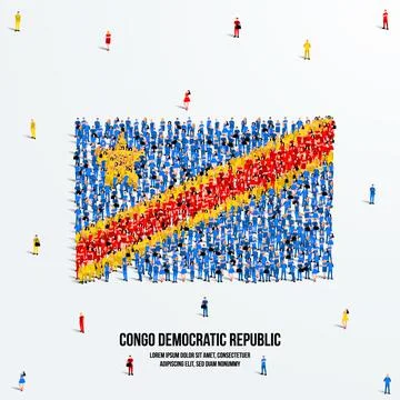 Congo Flag. A large group of people form to create the shape of the Congo flag. Illustrazione stock