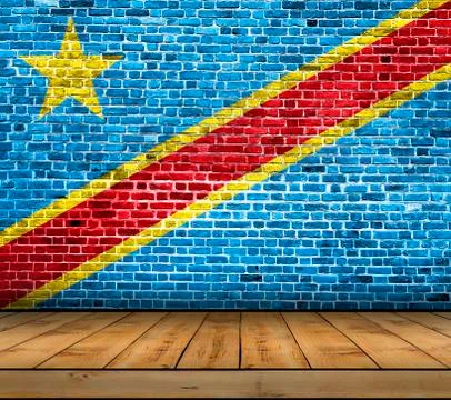 Congo flag painted on brick wall with wooden floor Stock Illustration