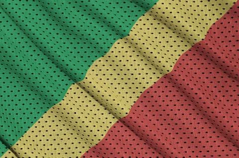 Congo flag printed on a polyester nylon sportswear mesh fabric w Stock Photos
