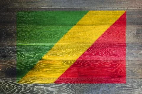 Congo flag on rustic old wood surface background Stock Photos