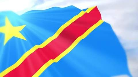 Congo Flag Seamless Loop 4k 60fps on Sky Background Stock Footage 340628033
