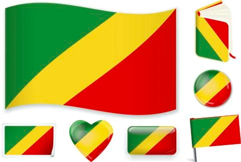 Congo flag in seven shapes. Editable with separate layers. Stock Illustration
