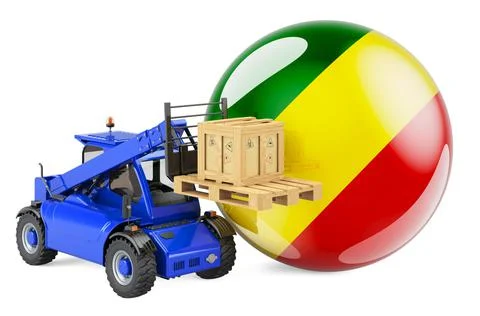 Congo flag with telescopic handler truck and parcel. Cargo shipping in Congo  Stockillustratie