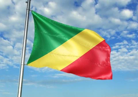 Congo flag waving sky background 3D illustration Stock Illustration