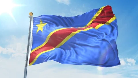 Congo flag waving in the wind against deep blue sky. National theme. Stock Footage 123982289