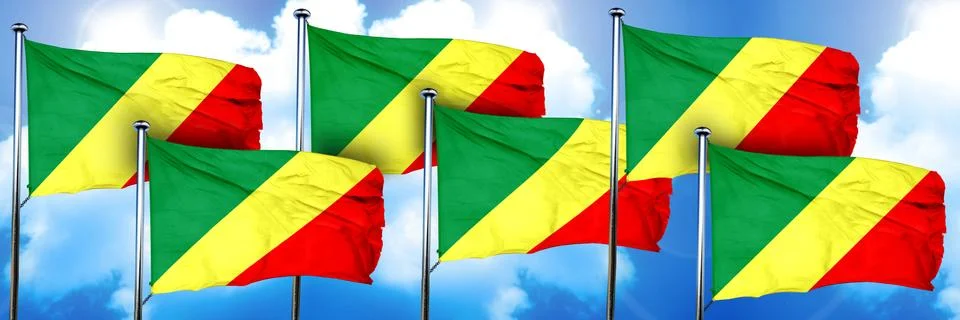 Congo flags, 3D rendering, on a cloud background Stock Illustration