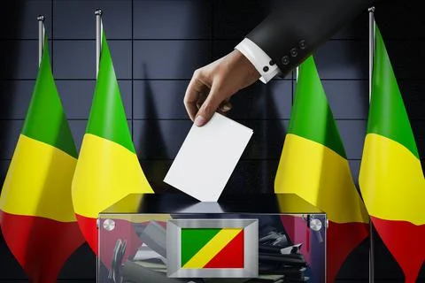 Congo flags, hand dropping ballot card into a box Ilustração Stock
