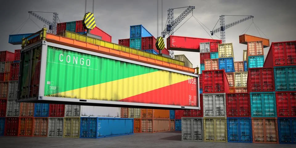 Congo - freight container in cargo terminal - 3D illustration Stock Illustration