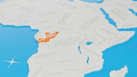 Congo highlighted on a white simplified 3D world map. Digital 3D render. イラスト素材