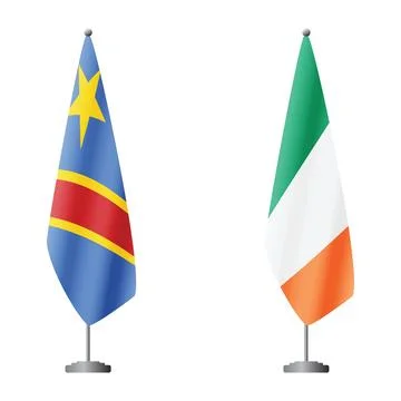 Congo - Kinshasa and Ireland flags on flagpoles for official ceremonies and Stock Illustration